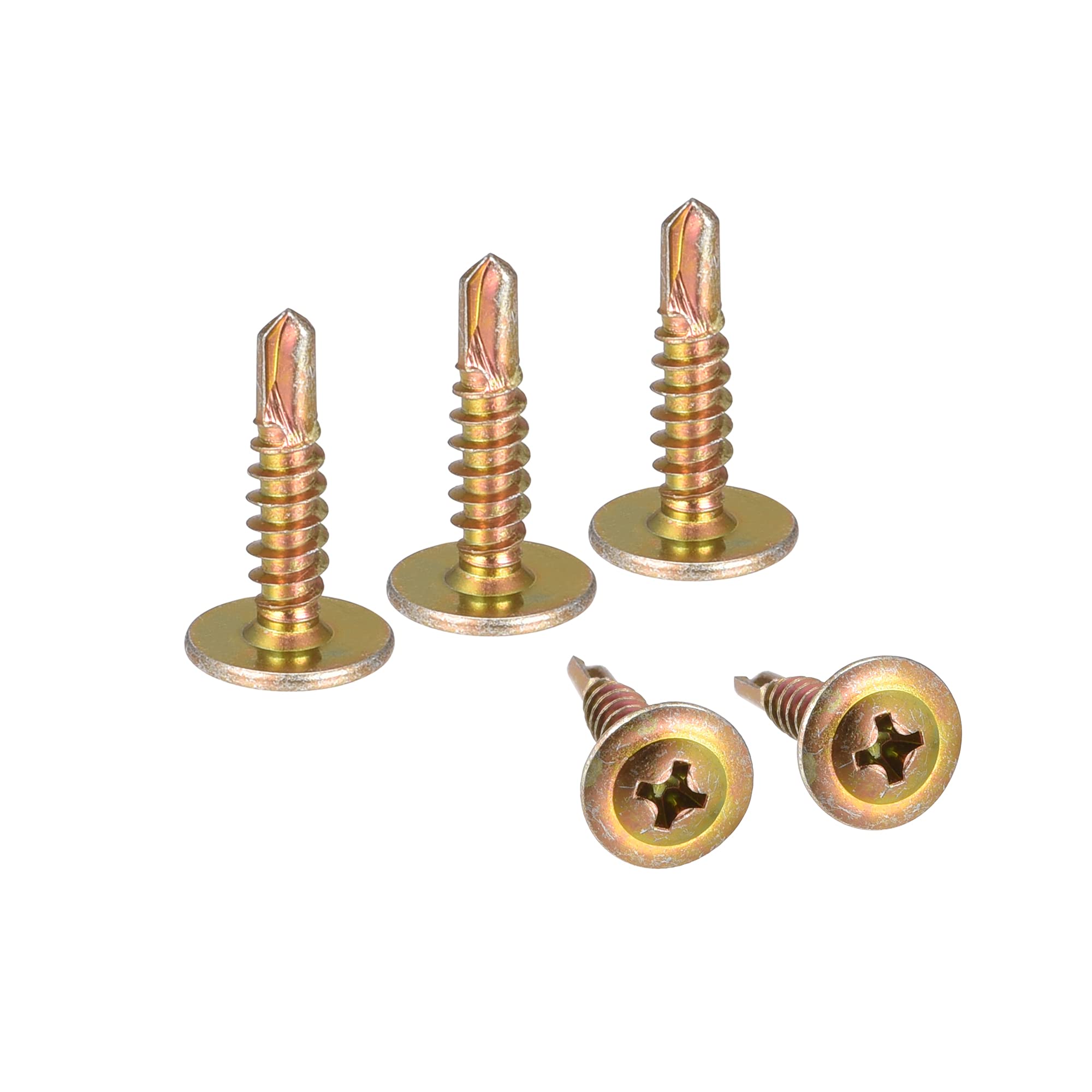 sourcing map Phillips Head Self Tapping Screws, #8 x 5/8" Carbon Steel Self Drilling Sheet Metal Screw Gold Tone 100pcs