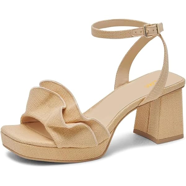 Amazon.com | XYD Women Square Open Toe Ruffle Sandals Chunky