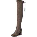 Shoe Land Women's Over-the-Knee Boots – Chunky Heel, Stretch Suede, Almond Toe - View #4