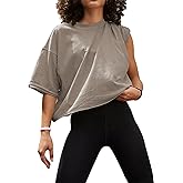 UEU Women's Comfy Basic Workout Gym Short Sleeve Crop Tops Casual Loose Oversized T-Shirts