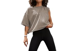 UEU Women's Comfy Basic Workout Gym Short Sleeve Crop Tops Casual Loose Oversized T-Shirts