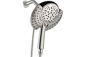 GRICH Brushed Nickel Shower Head: Anti-Leak High Pressure Rain Shower Heads with 9-Modes Hand Held Spray Combo, Angle Adjusta