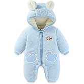 JiAmy Baby Fleece Snowsuit Newborn Hooded Winter Outfits Infant Boys Girls Hooded Zipper Jumpsuit Romper