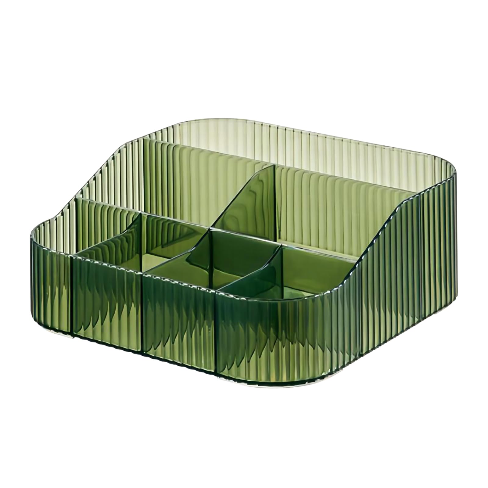 DASITON Large Capacity Makeup Brush Holder, 7 Slots Makeup Organiser Storage Cup, Vintage Striped Make Up Brush Holder for Dressing Table, Bathroom, Desk, Cosmetic Skincare Organiser (Green-XL)