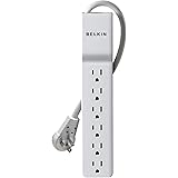 Belkin 6-Outlet SlimLine Power Strip Surge Protector, 6ft Cord and Rotating Plug, 720 Joules, White
