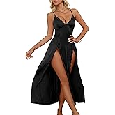 Rigeri Womens Lingerie Silk Nightgowns for Women Long Babydoll Chemise Lace Sleepwear with High Split S-XXL
