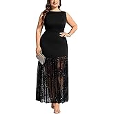 EYWOL Plus Size Wedding Guest Dress Summer Sleeveless Cocktail Formal Gown Sequin Sheer Mesh Embellished Mermaid Maxi Dress