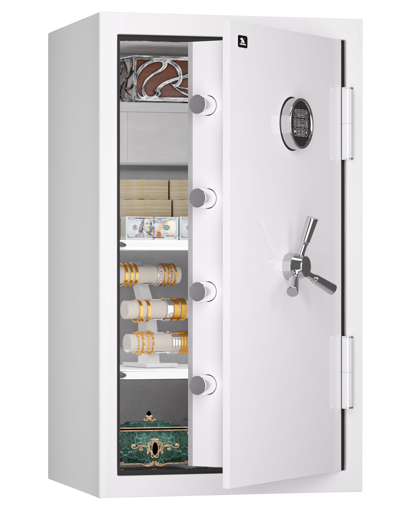 Photo 1 of **SCRAPE DAMAGE**TIGERKING 8.78 Cu Ft Large White Fireproof Waterproof Home Safe, Jewelry Closet Floor Safe for Valuables, Heavy Duty Steel Security Safes with Digital Lock, Drawer and Adjustable Shelves