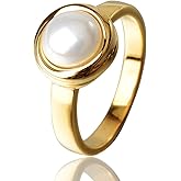 HOSICRON Pearl Ring for Women, 18K Gold Plated Rings for Bride Wedding Engagement Band Birthday Jewelry for Women Fits Sizes 5 to 11
