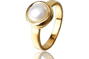 HOSICRON Pearl Ring for Women, 18K Gold Plated Stainless Steel Comfort Fits Sizes 6 to 9