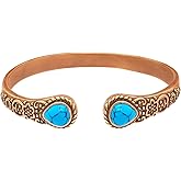 JEROOT Copper Bracelets for Women, Magnetic Bracelets for Women, 99.99% Pure Copper Cuff Bangle with 3500 Gauss Magnets, Turquoise, Vintage Flower Bracelets