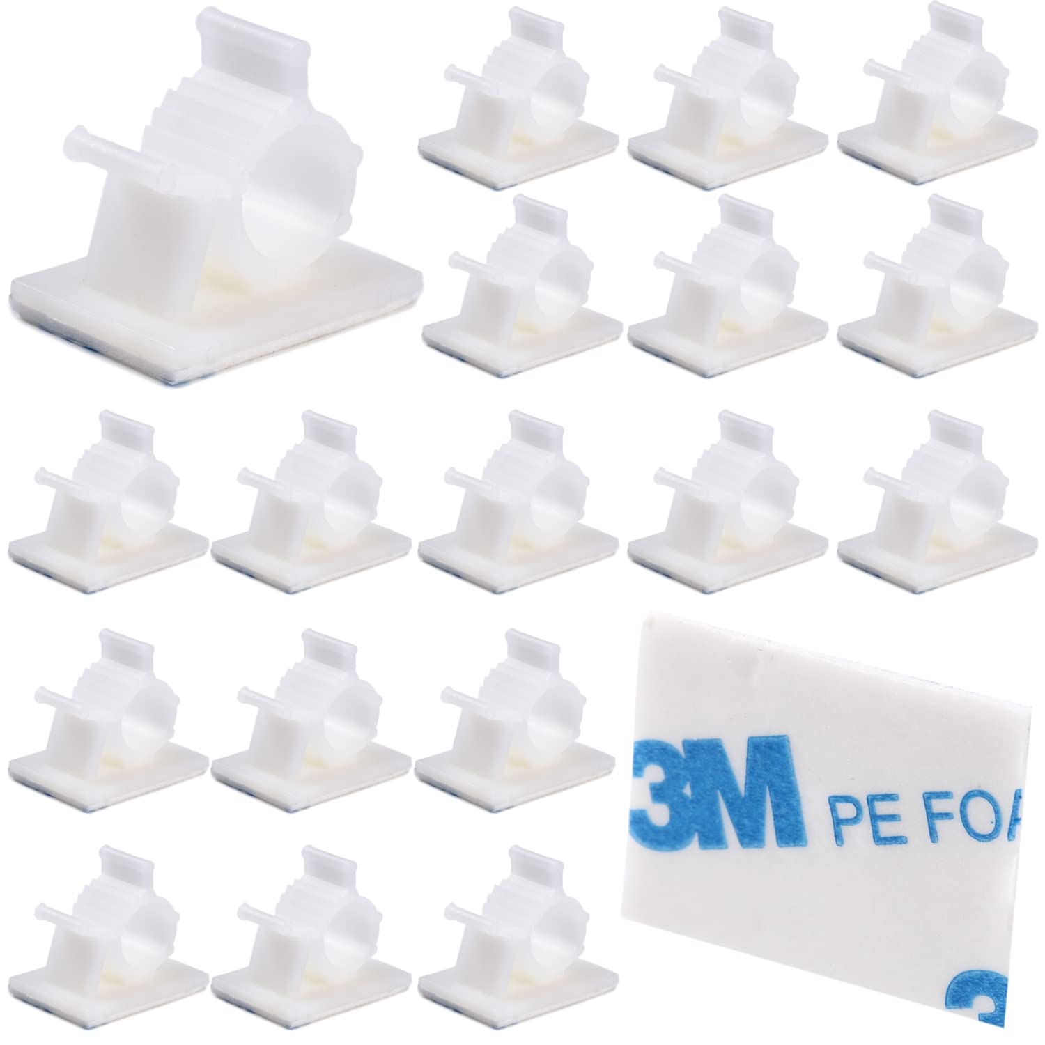 【3Mテープ採用】 After7 ケーブルクリップ 4階段調節可能 ケーブルホルダー コードクリップ コードフック ケーブル収納 コード管理 結束固定ベース 粘着シート付 ケーブル固定具 (白, 50PCS)商品画像