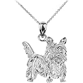 Polished 925 Sterling Silver Yorkshire Terrier Dog Charm Pendant Necklace