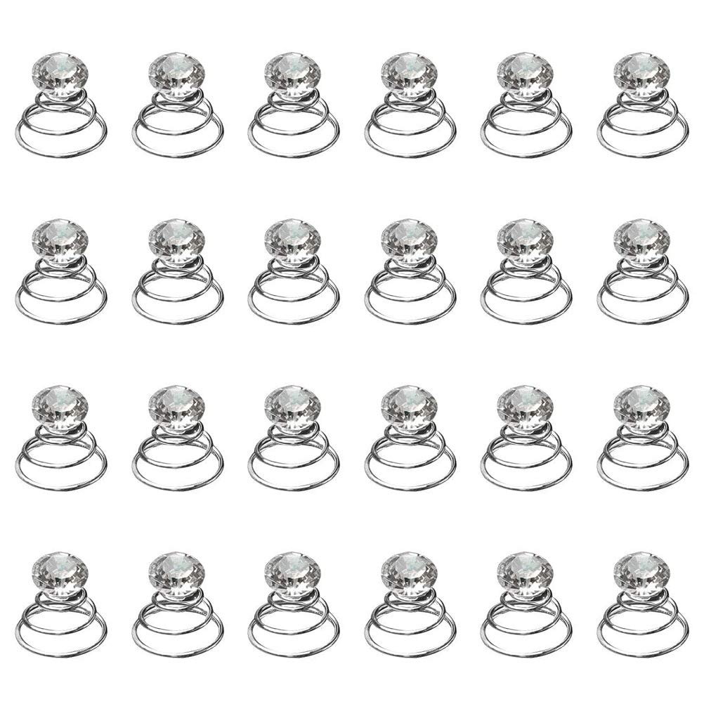 Spiral Hair Pins, 24 Pcs Bridal Hair Updo Accessories, Crystal Rhinestones & Pearl Hair Clip, Diamante & Gems Shaped Hair Jewellery for Women & Girls, Single-Rhinestone