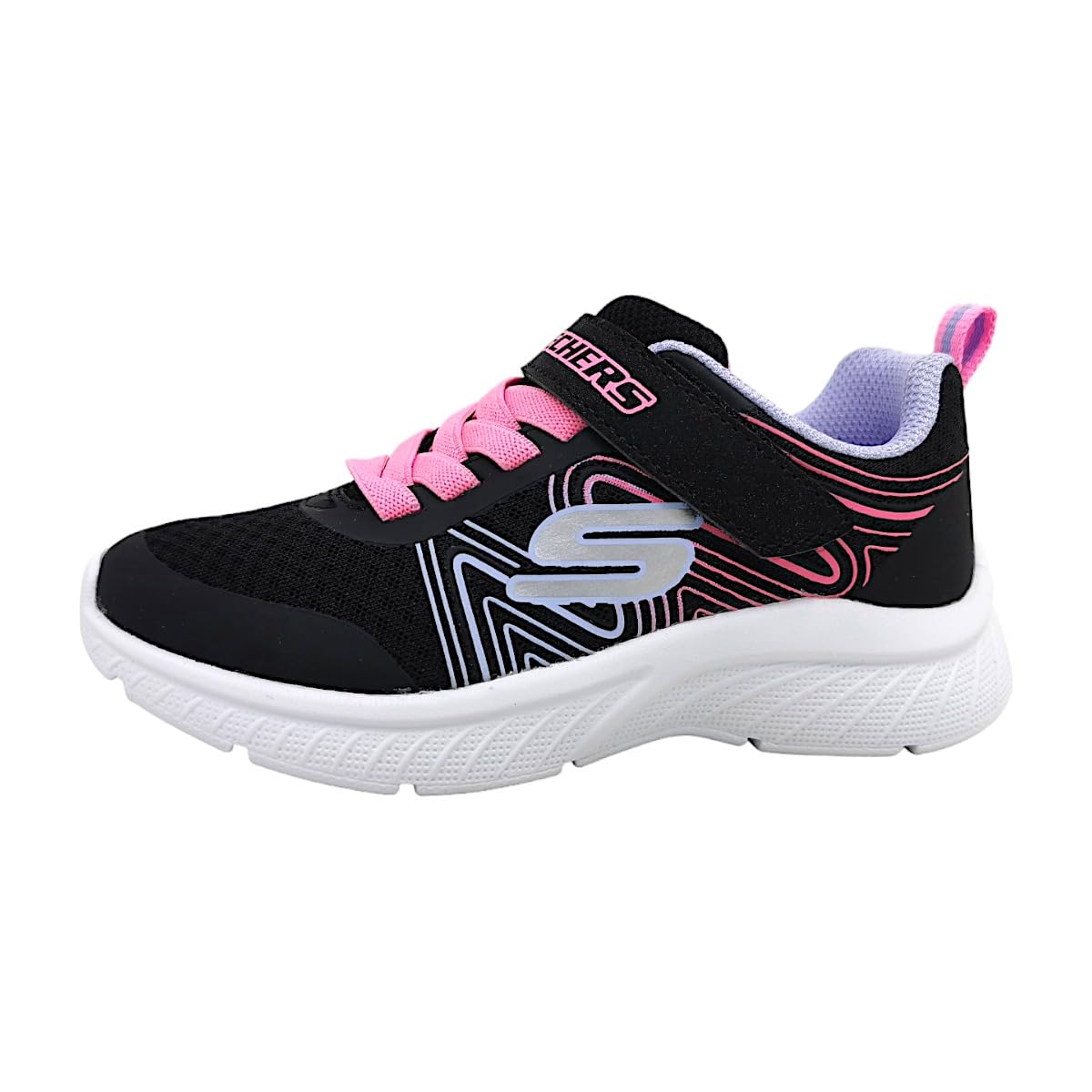 Photo 1 of (used)(see images) Skechers Microspec Plus-Swirl Sweet Sneaker, Black/Multi, 11.5 US Unisex Little Kid