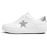 TIMEJOY Fashion Star Sneakers for Women Glitter Sequins Lace Up Low Top Walking Shoes Comfortable Cushioned for Party, Casual & Daily Outfits
