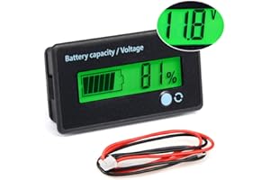 FIXITOK Battery Meter with Alarm Capacity Voltage Monitor DC 12V 24V 36V 48V 60V 72V 84V Battery Capacity Voltage Gauge Indicator for Golf Cart Boat Car RV Motorcycle Lithium Battery (Green)