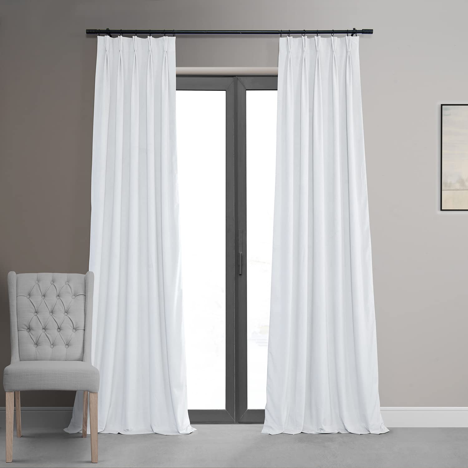 HPD Half Price Drapes Velvet Blackout Curtains/Drapes – 108 Inches Long 1 Panel Blackout Curtain Signature Pleated for Living Room & Bedroom – 25W X 108L, Primary White