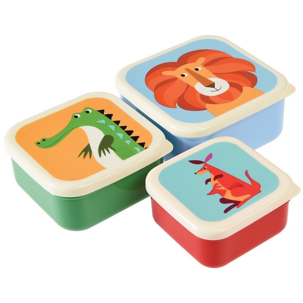 Rex London Children's Reusable BPA Free Snack Boxes (Set of 3) - Colourful Creatures