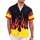 Men Flame Button Down Shirts Oversized Short Sleeve Hawaiian Beach Vacation Shirts