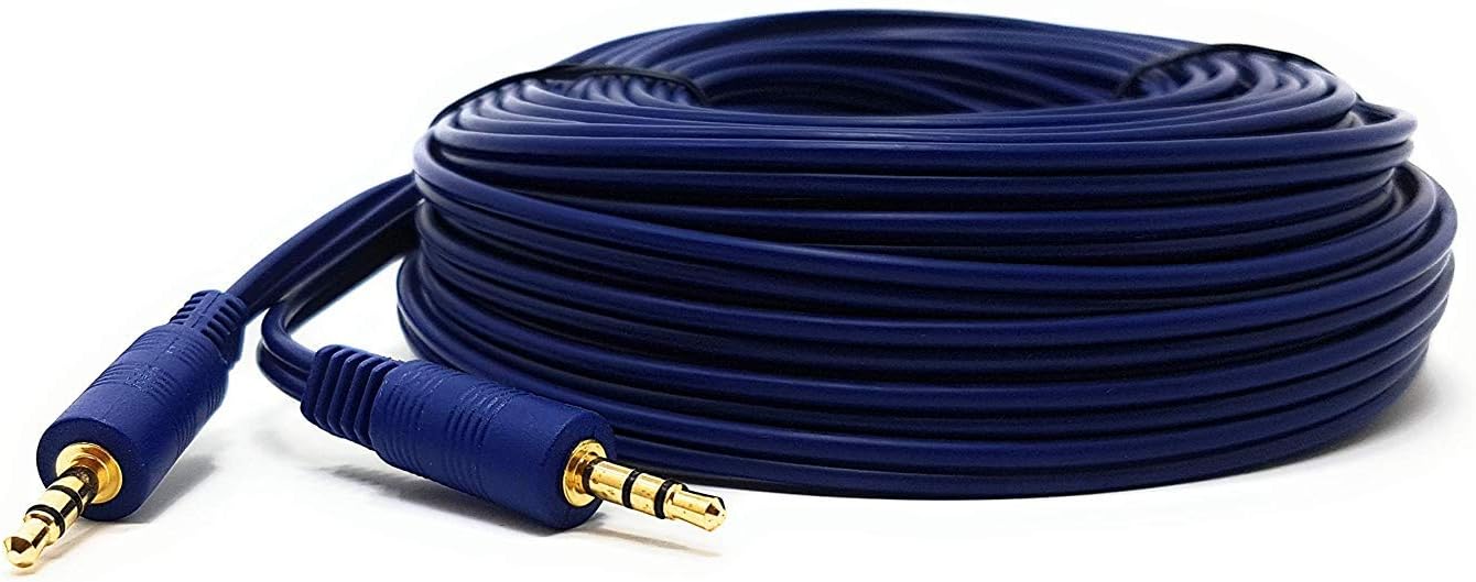 Maincore 20m Blue 3.5mm to 3.5mm Aux Stereo Cable, Flexible Braided Male to Male Audio Cable for Speakers Car Stereo