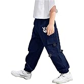 RoseSeek Boy's Graphic Cargo Pants Elastic Waist Sports Joggers Running Athletic Pants with Pockets