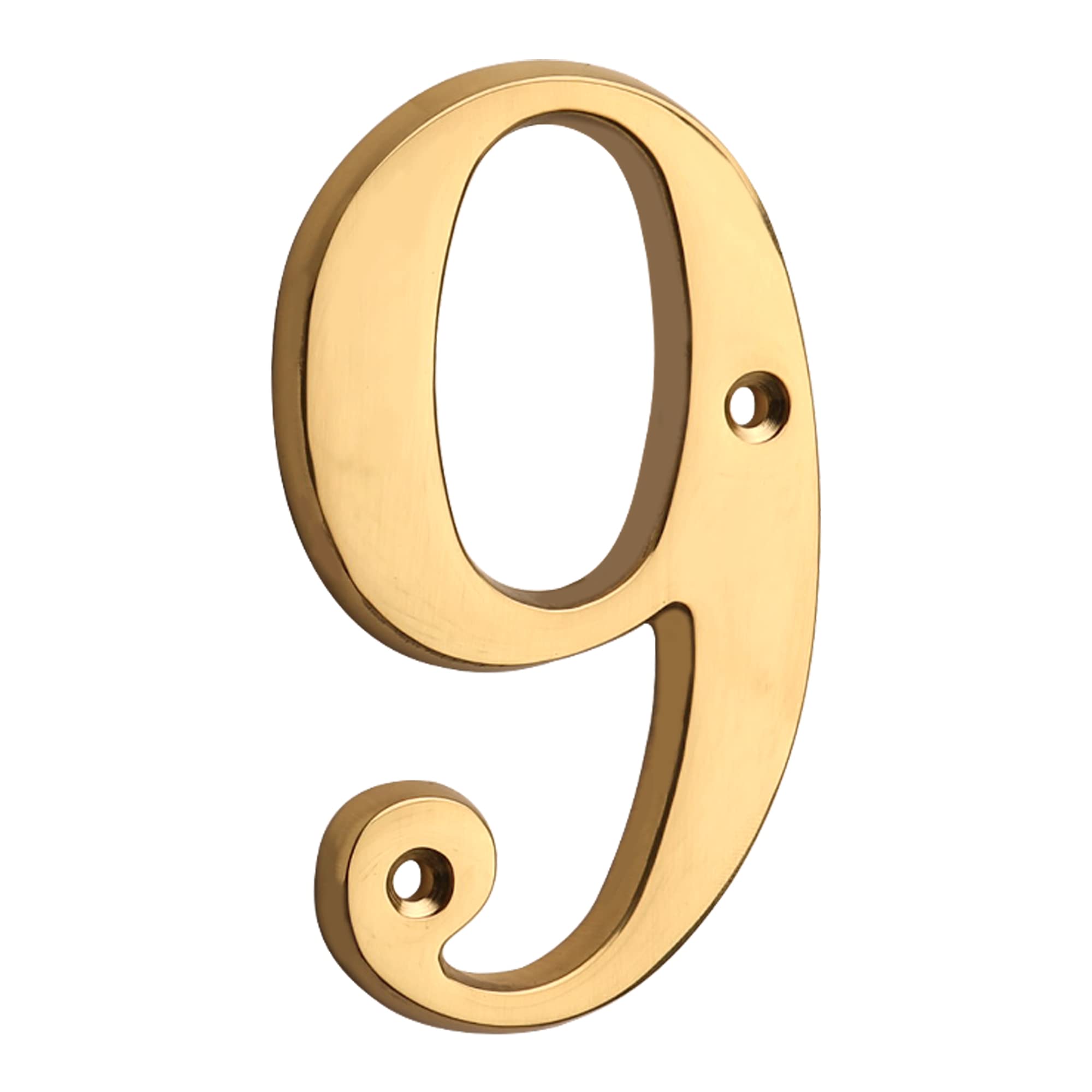 Photo 1 of HASWARE House Number Sign 4 inch (10 cm) Polished Brass Finish Stylish Curvy Modern Door Numbers Signage Plaque Street Home Address Numerals(9, Brass)