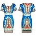 Womens Traditional African Print Dashiki Stretch Bodycon Dress XL Blue