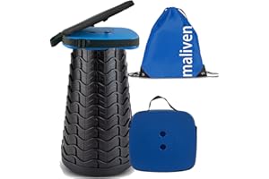 maliven Collapsible Camping Stool with Seat Cushion & Nylon Bag, Square Portable Telescopic Stool, Lightweight Sturdy Foldable Stool for Camp Fishing Picnic, Max Load 550 lb