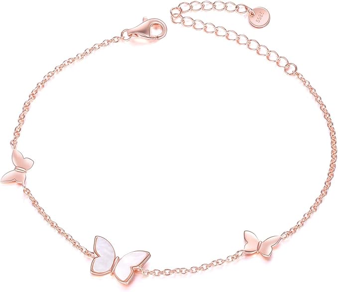 Butterfly Bracelet for Women Sterling Silver 925 Rose Gold Pink Butterfly Adjustable Bracelet