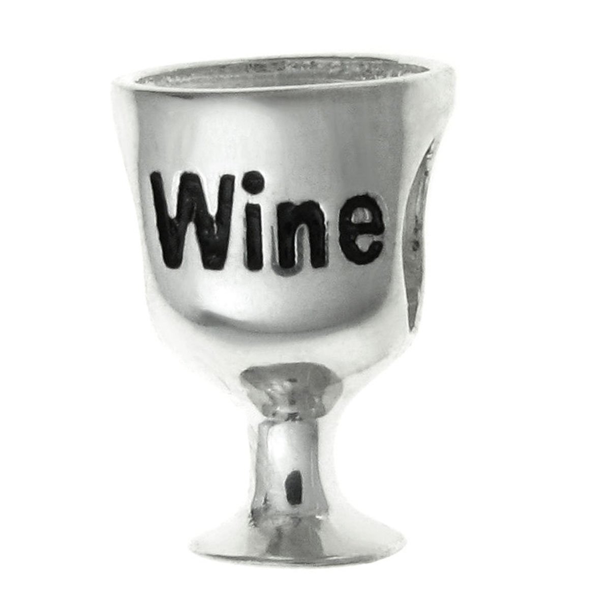 Queenberry Sterling Silver Wine Lover Glass European Charm Bead