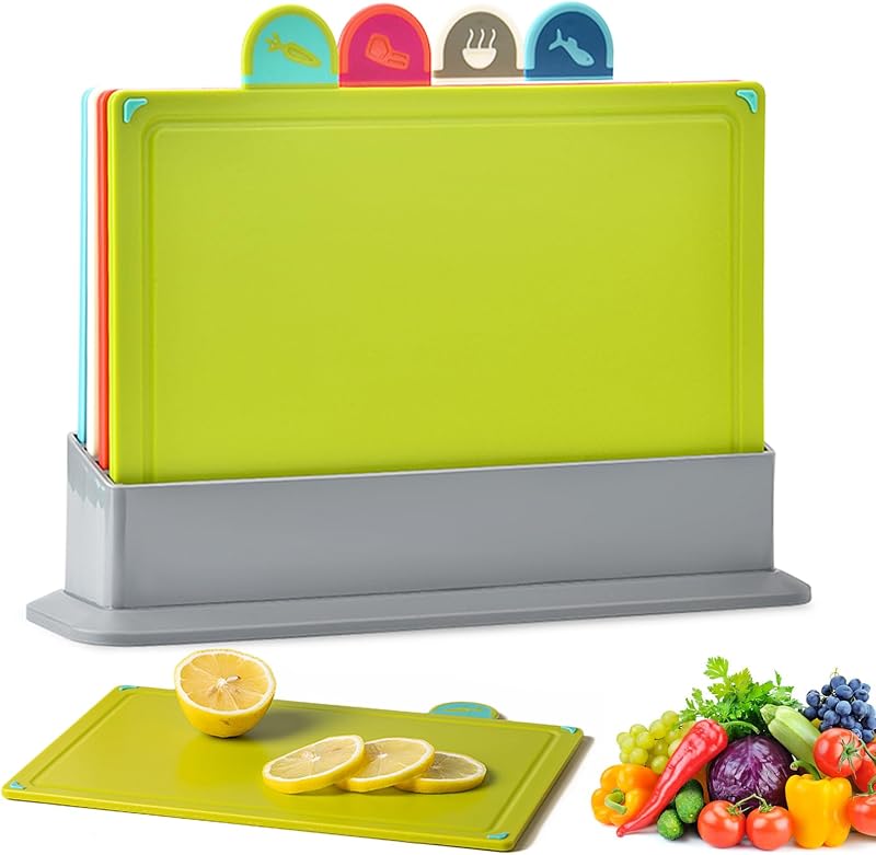GEMMAHW Chopping Board Set of 4 with Icons & Drip Groove UK Brand