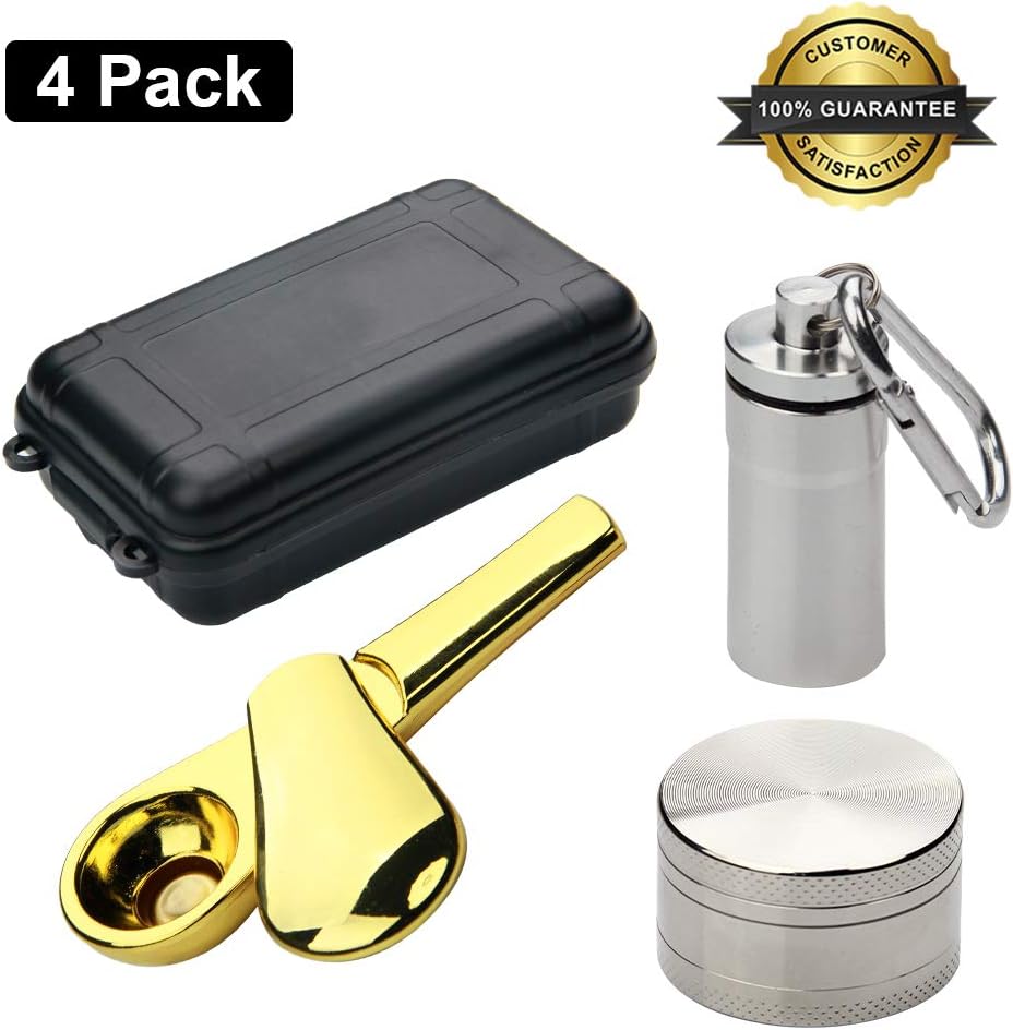 Jamaican Whale Herb Tool,Small Zinc Alloy Pipe, Include Herb Grinder,Portable Package(Golden)