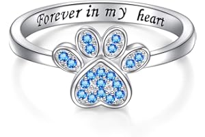 DAOCHONG S925 Sterling Silver Jewelry Engraved Forever in my heart Puppy Dog Cat Pet Paw Print CZ Ring