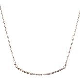 14k Rose Gold Curved Diamond Bar Necklace- Genuine White Diamonds- Women's Jewelry- Gift Idea-Wedding