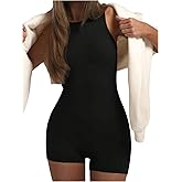 WDIRARA Women's Sleeveless Workout Romper Bodycon One Piece Yoga Shorts Jumpsuit