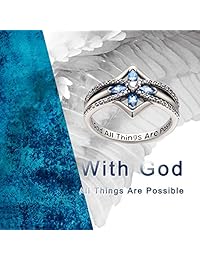 YFN Cross Ring Vintage Tone Sterling Silver with God All Things are Possible CZ Band Rings Size 7-8