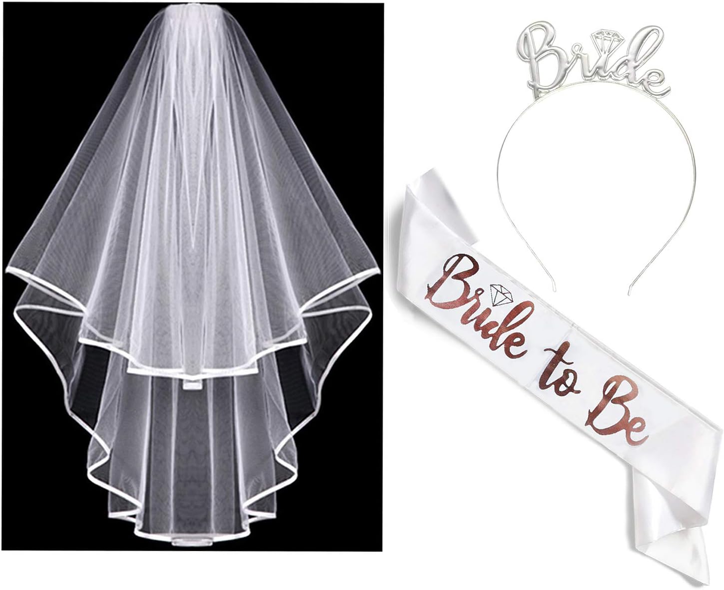 Nager Hen Party Decoration, Bride To Be Sash, Bridal Veil, Headband Tiara (color 2)