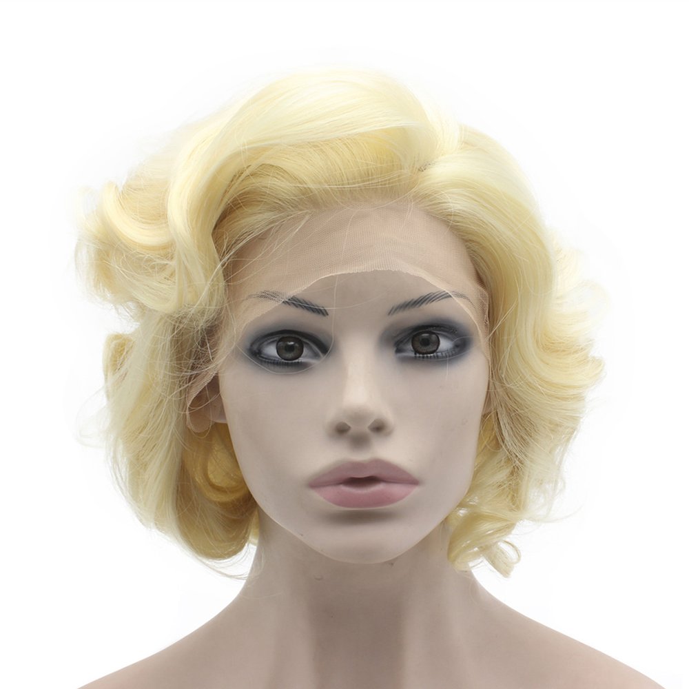 Short Curly Half Hand Tied Lace Front light 613 blonde Stylish Wig