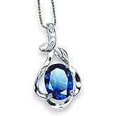 Simple Flower Blue Sapphire Necklace - 18KGP @ Sterling Silver - September Birthstone - Oval Cut 2 CT Lab Created Blue Sapphire Pendant jewelry 18" #161