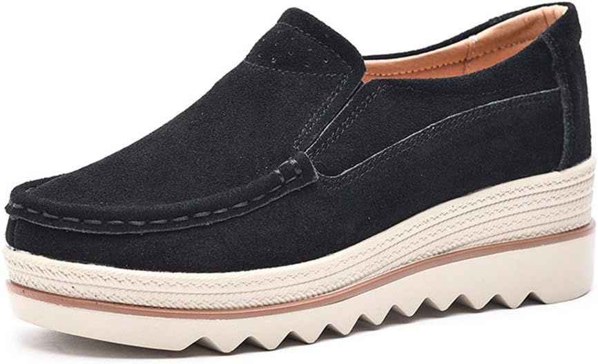 Women Ladies Loafer Flats Platform Shoes Slip on Suede Moccasins Summer Low top Wedge Sneakers 5cm Black Blue Gray UK2.5-8