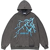 Aelfric Eden Mens Lightning Graphic Hoodies Print Oversized Unisex Streetwear Vintage Hoodie Y2k Sweatshirt Pocket Pullover