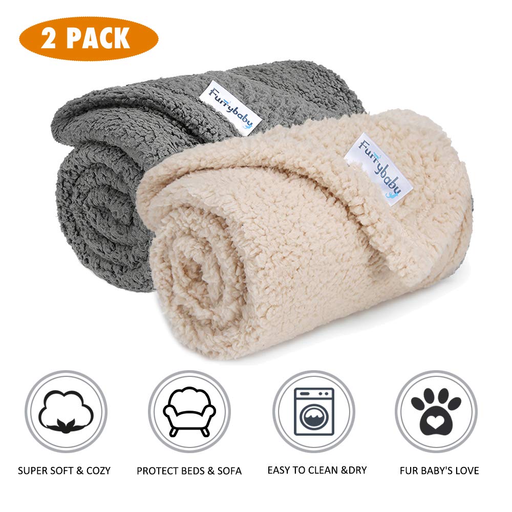 Premium Fluffy Fleece Dog Blanket, Soft and Warm Pet Throw for Dogs & Cats (2-Pack Small 24x32'', Grey&Beige)