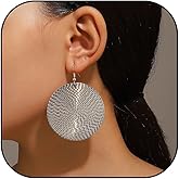 Boho Disc Earrings for Women Trendy Large Gold Circle Coin Earrings Hammered Rough Round Dangle Earrings Vintage Gold Jewelry