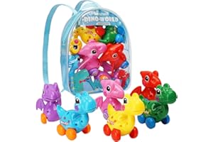 BEESTECH Wind Up Dinosaur Toys for 3,4,5,6 Years Old Girls Toddlers Boys, Dinosaur Birthday Party Supplies Favors, Girls with Backpack