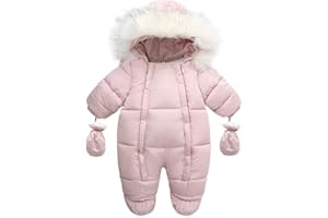 flower frail Baby Winter Snowsuit Warm Hooded Puffy Coat Jacket Footed Romper Infant Jumpsuit with Gloves for Boy Girl 6-24M