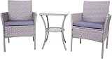 GardenCo Rattan Weave Bistro Set - 2 Chairs & Glass Top Table - Grey view 3