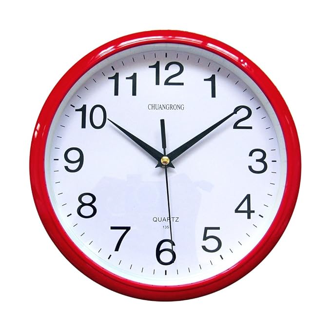 Wanduhr, chuangrong geräuschlos, (modern, geräuscharm, großes Ziffernblatt mit 25 cm, u.a. geeignet für Küche) rot