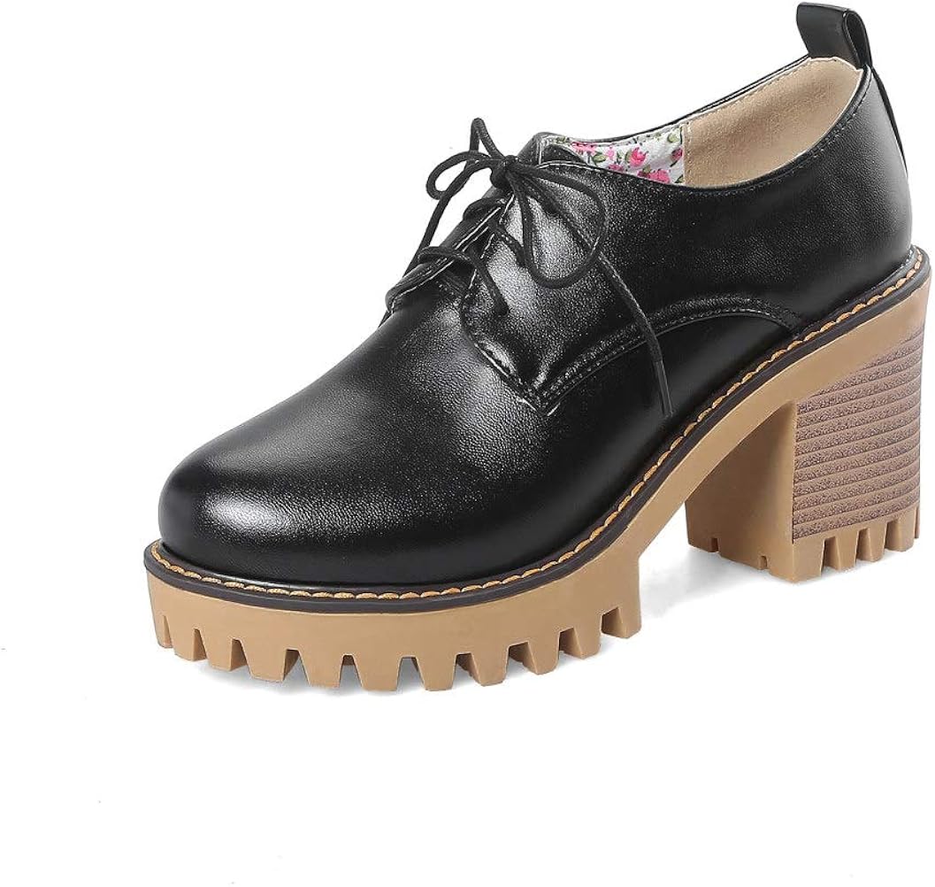 Womens Chunky Mid Heel Lace up Mary Jane