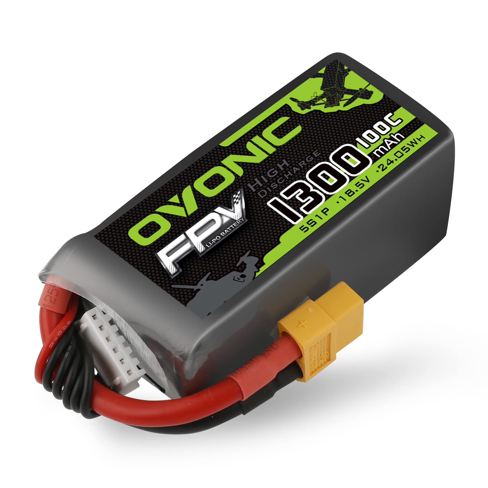 OVONIC 1300mAh 5S Lipo Battery 18.5V 100C Lipo with XT60 Plug for Professional FPV Racing Competitions